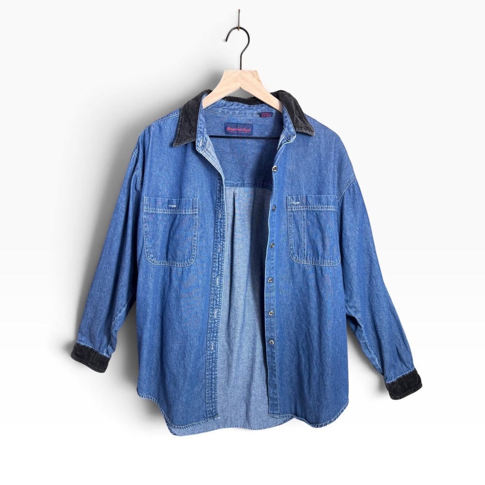 Vintage Giorgio Sant'Angelo Denim Barn Shirt M Contrast Collar Chore Workwear